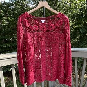 Xileration Burgundy Crochet Top Size M
